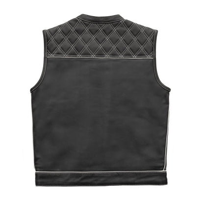 Men's Club Style Leather Motorcycle Vest- "Finish Line" with White Checker Lining