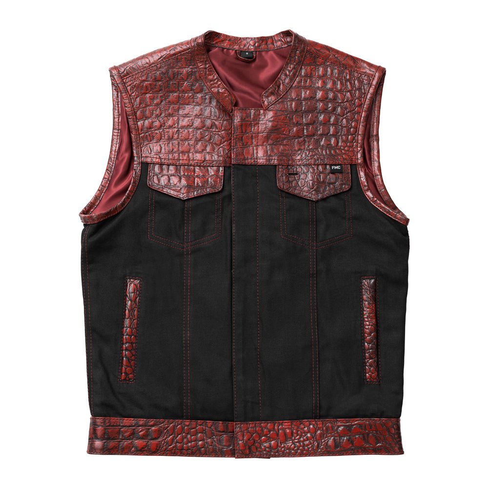 Fireball - Men's Leather and black Denim Motorcycle Vest - Limited Edition