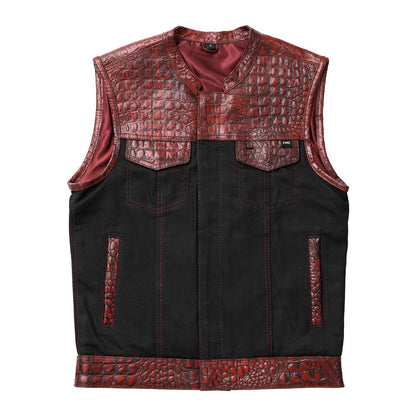Fireball - Men's Leather and black Denim Motorcycle Vest - Limited Edition