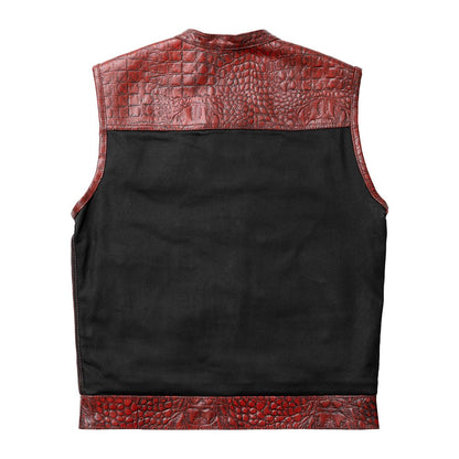 Fireball - Men's Leather and black Denim Motorcycle Vest - Limited Edition