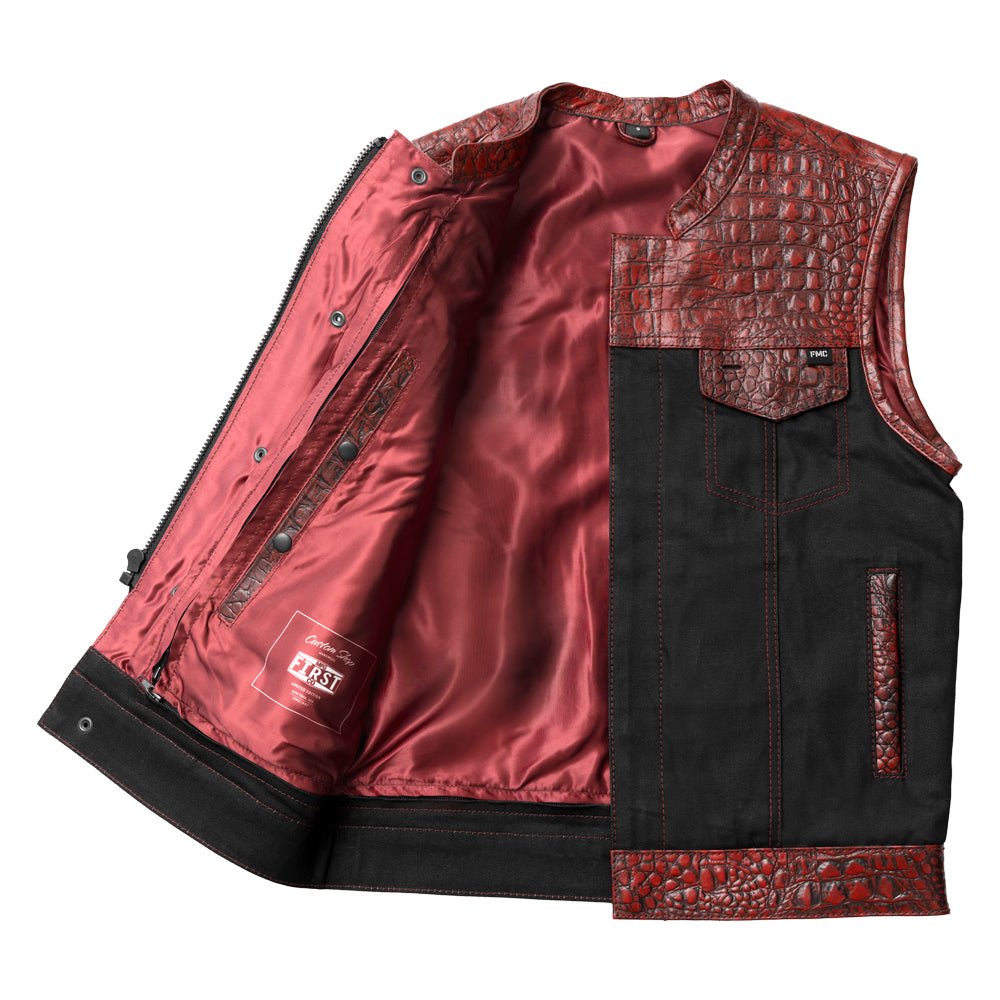 Fireball - Men's Leather and black Denim Motorcycle Vest - Limited Edition