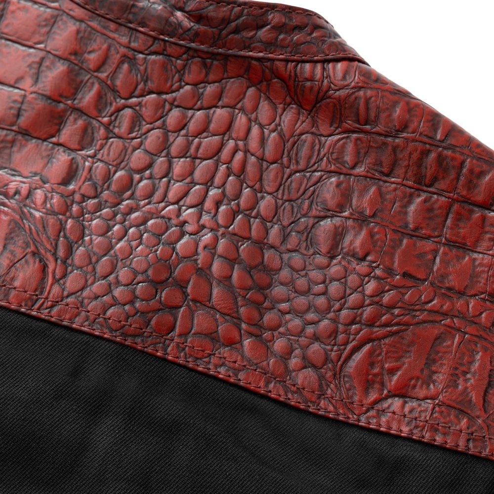 Fireball - Men's Leather and black Denim Motorcycle Vest - Limited Edition