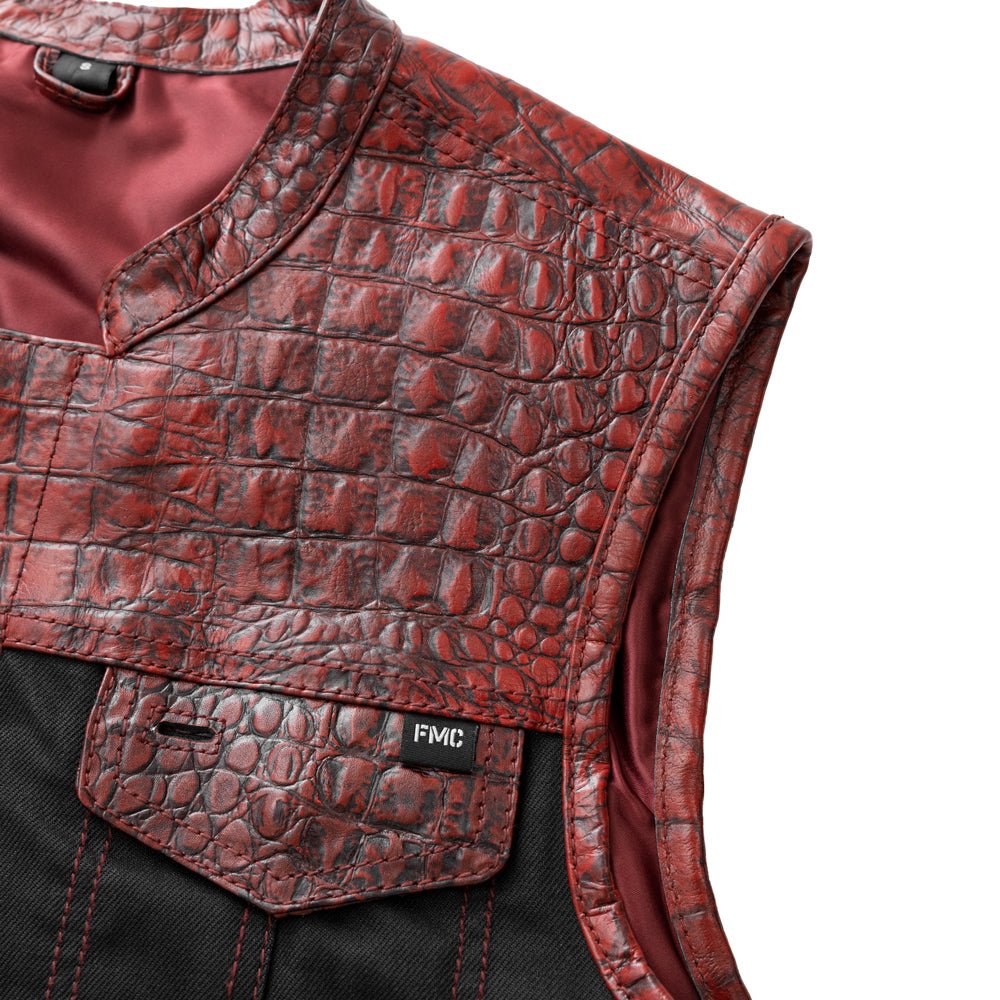 Fireball - Men's Leather and black Denim Motorcycle Vest - Limited Edition