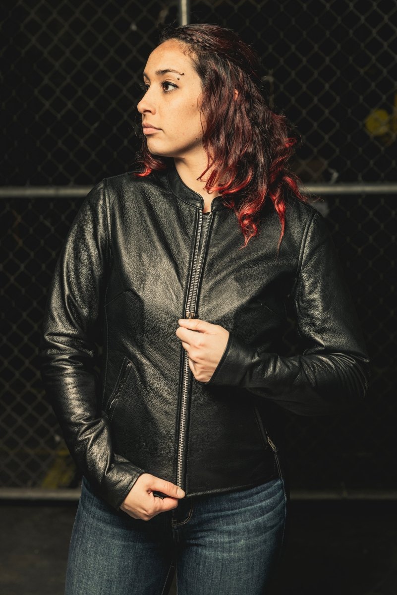 Women's Motorcycle Leather Riding Jacket- "Flashback"