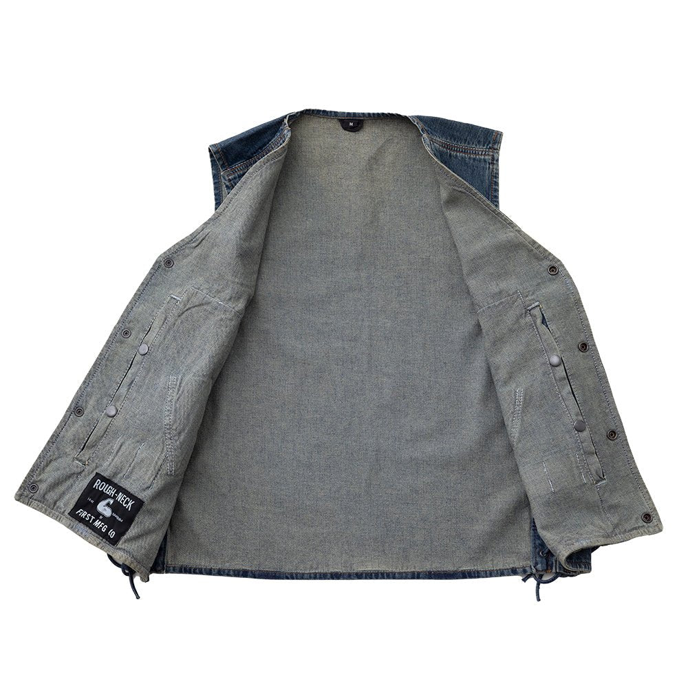 Men's Western Style Denim Motorcycle Vest- "Gambler"