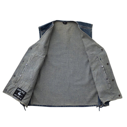 Men's Western Style Denim Motorcycle Vest- "Gambler"