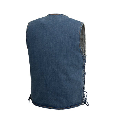 Men's Western Style Denim Motorcycle Vest- "Gambler"