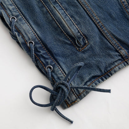 Men's Western Style Denim Motorcycle Vest- "Gambler"