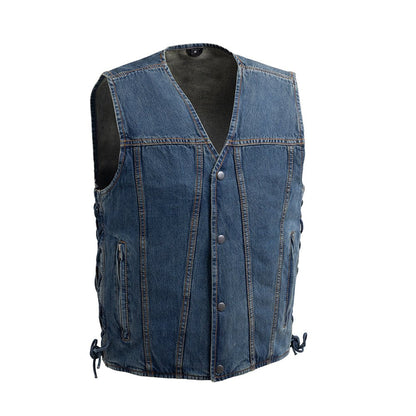 Men's Western Style Denim Motorcycle Vest- "Gambler"