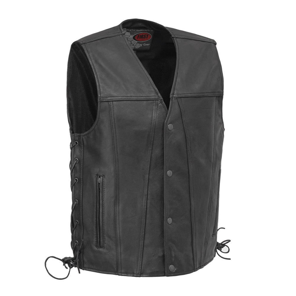 Men's Western Style Leather Motorcycle Vest- Gambler