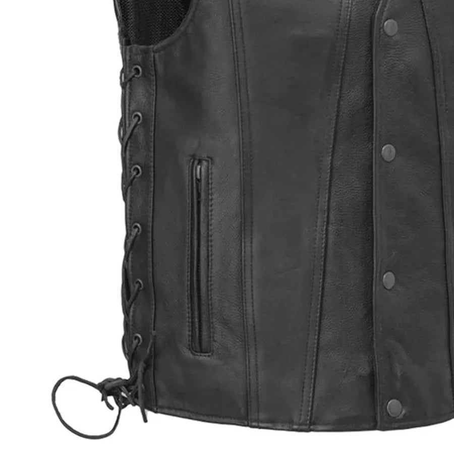 Men's Western Style Leather Motorcycle Vest- Gambler