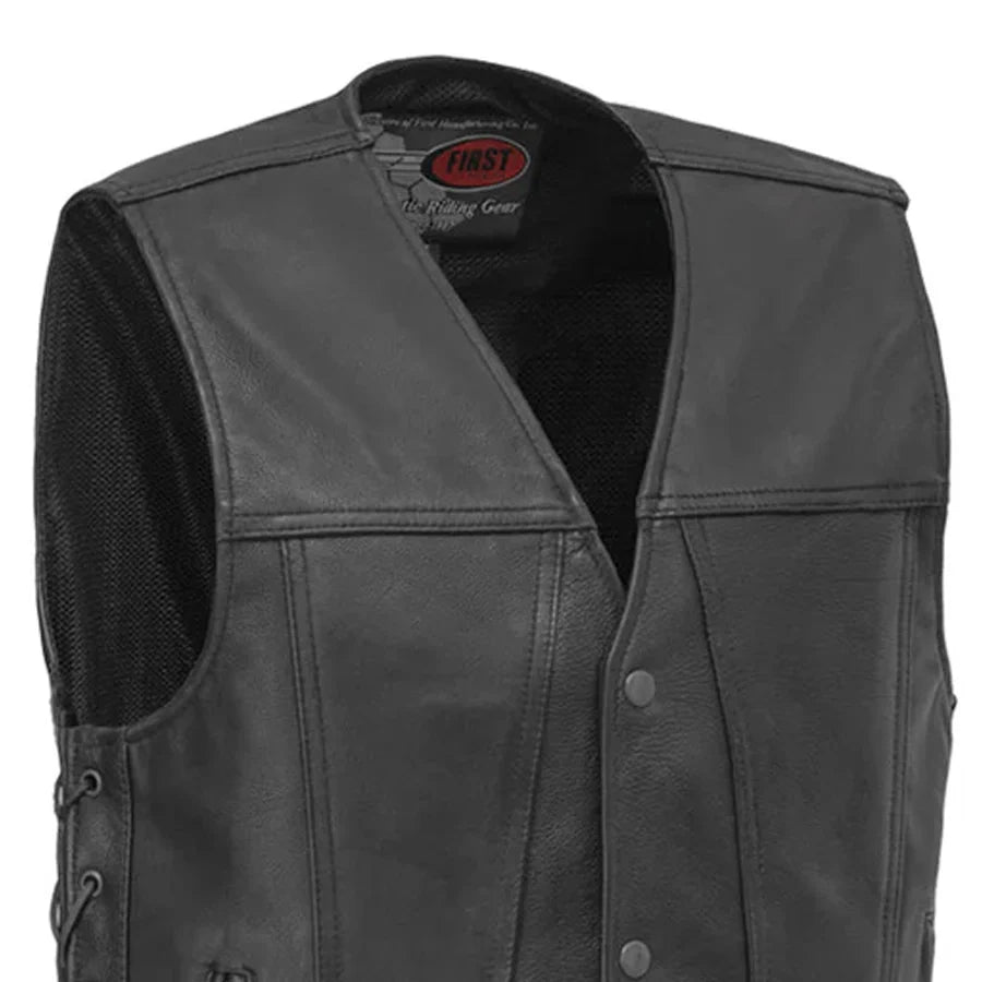 Men's Western Style Leather Motorcycle Vest- Gambler