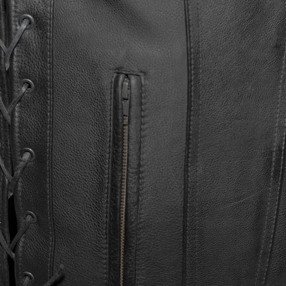 Men's Western Style Leather Motorcycle Vest- Gambler