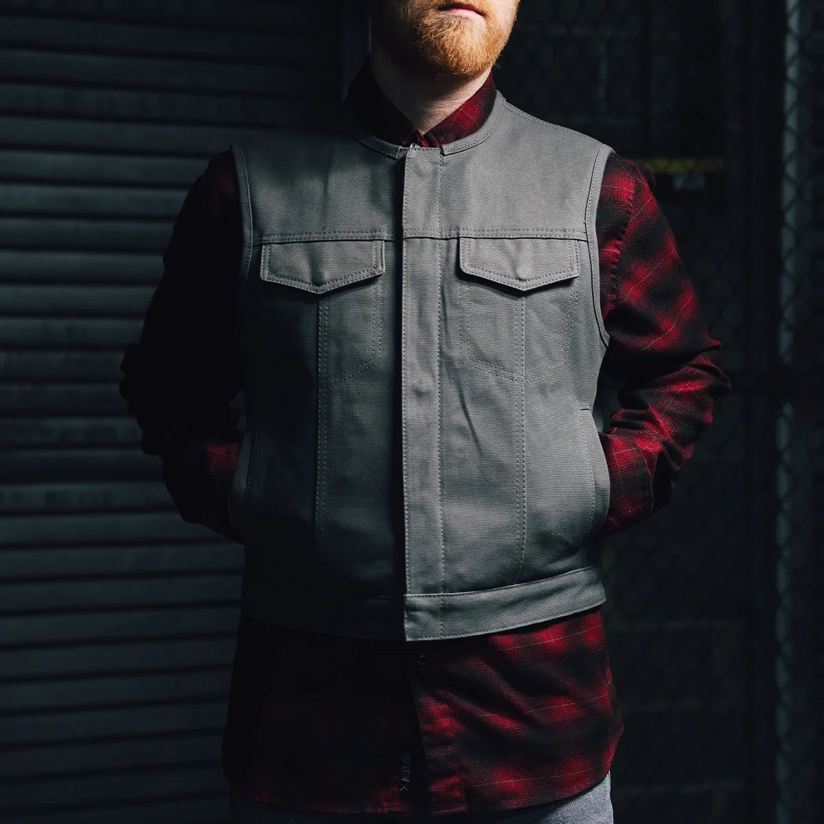 Men's Lowside Motorcycle Canvas Vest in Grey