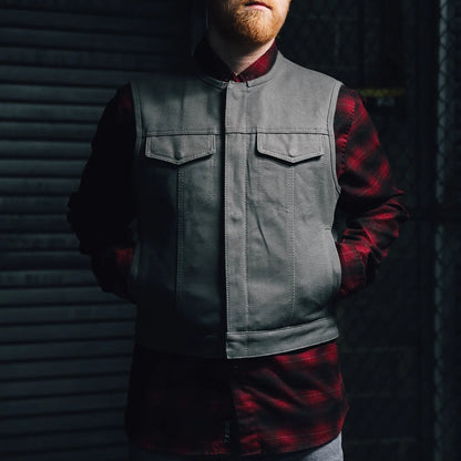 Men's Lowside Motorcycle Canvas Vest in Grey