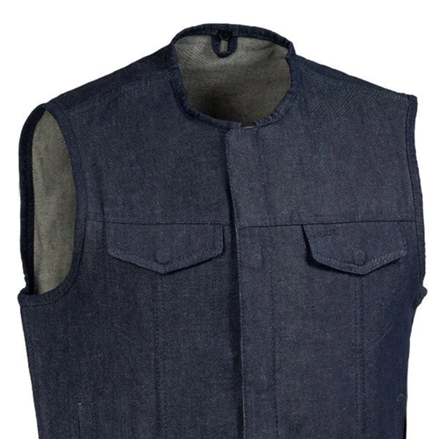 Men's Motorcycle Blue Denim Vest - Haywood