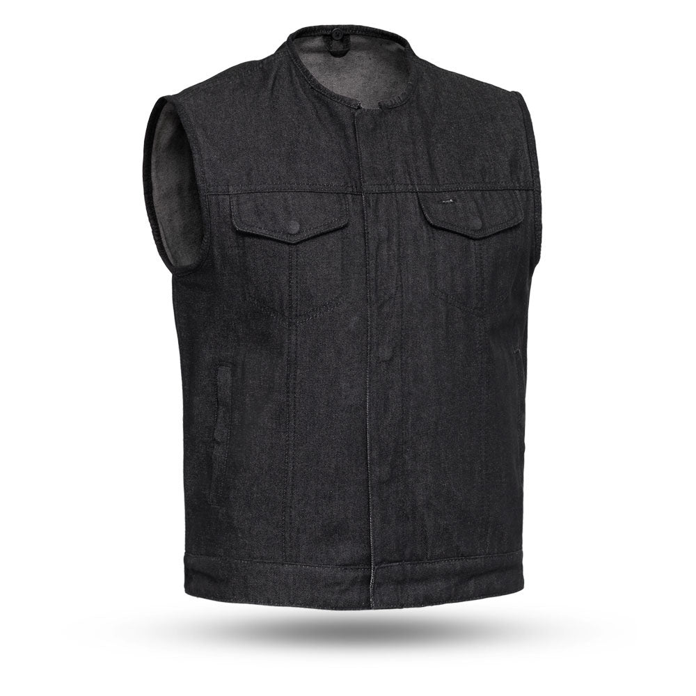 Men's Motorcycle Black Denim Vest - Haywood