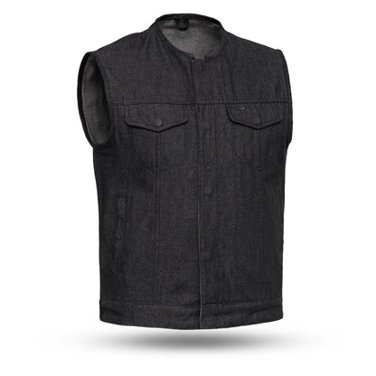 Men's Motorcycle Black Denim Vest - Haywood