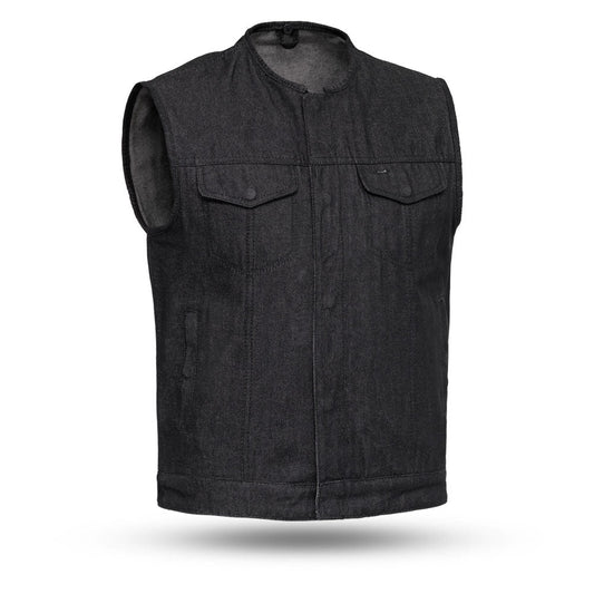 Men's Motorcycle Black Denim Vest - Haywood