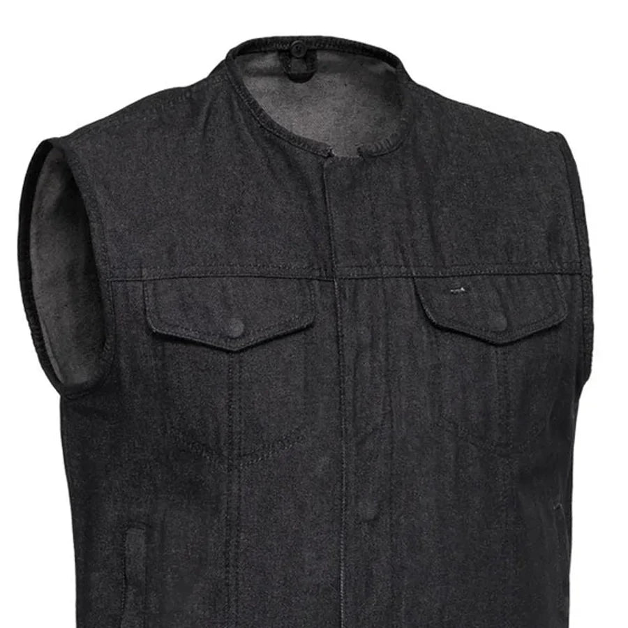 Men's Motorcycle Black Denim Vest - Haywood