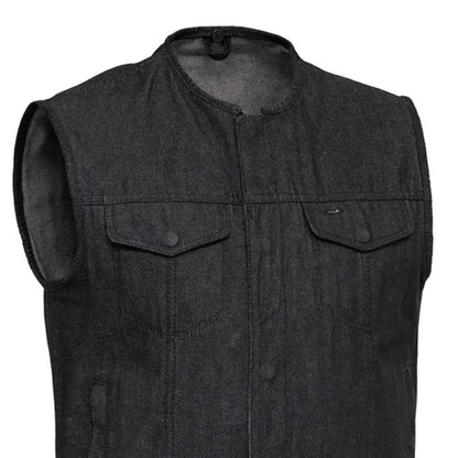Men's Motorcycle Black Denim Vest - Haywood