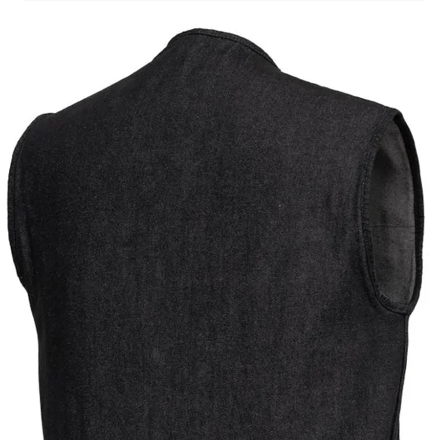 Men's Motorcycle Black Denim Vest - Haywood