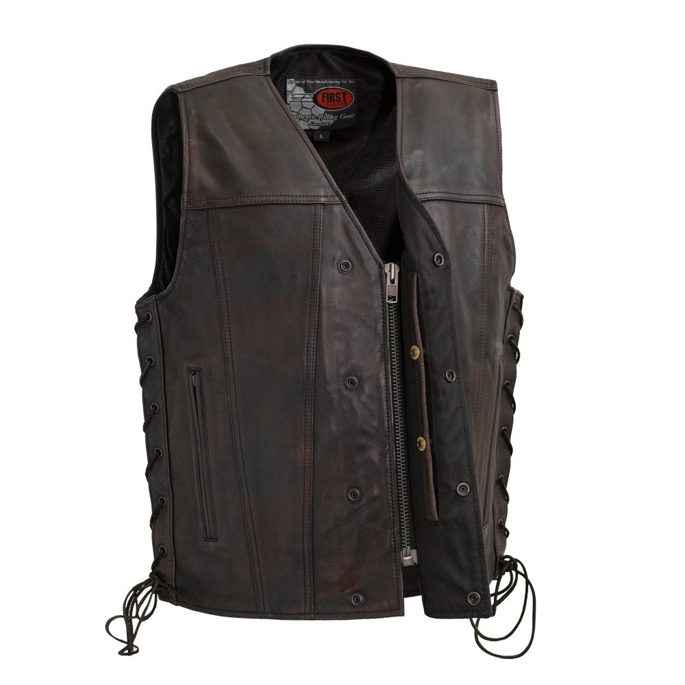 Men's Western Style Leather Motorcycle Vest- "High Roller"