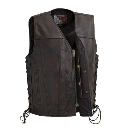 Men's Western Style Leather Motorcycle Vest- "High Roller"