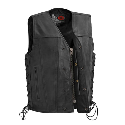 Men's Western Style Leather Motorcycle Vest- "High Roller"