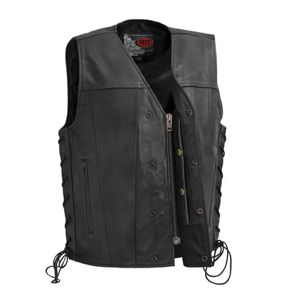 Men's Western Style Leather Motorcycle Vest- "High Roller"