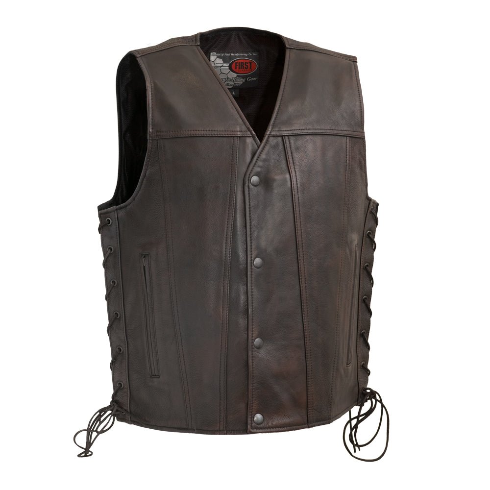 Men's Western Style Leather Motorcycle Vest- "High Roller"