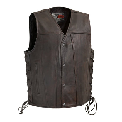 Men's Western Style Leather Motorcycle Vest- "High Roller"