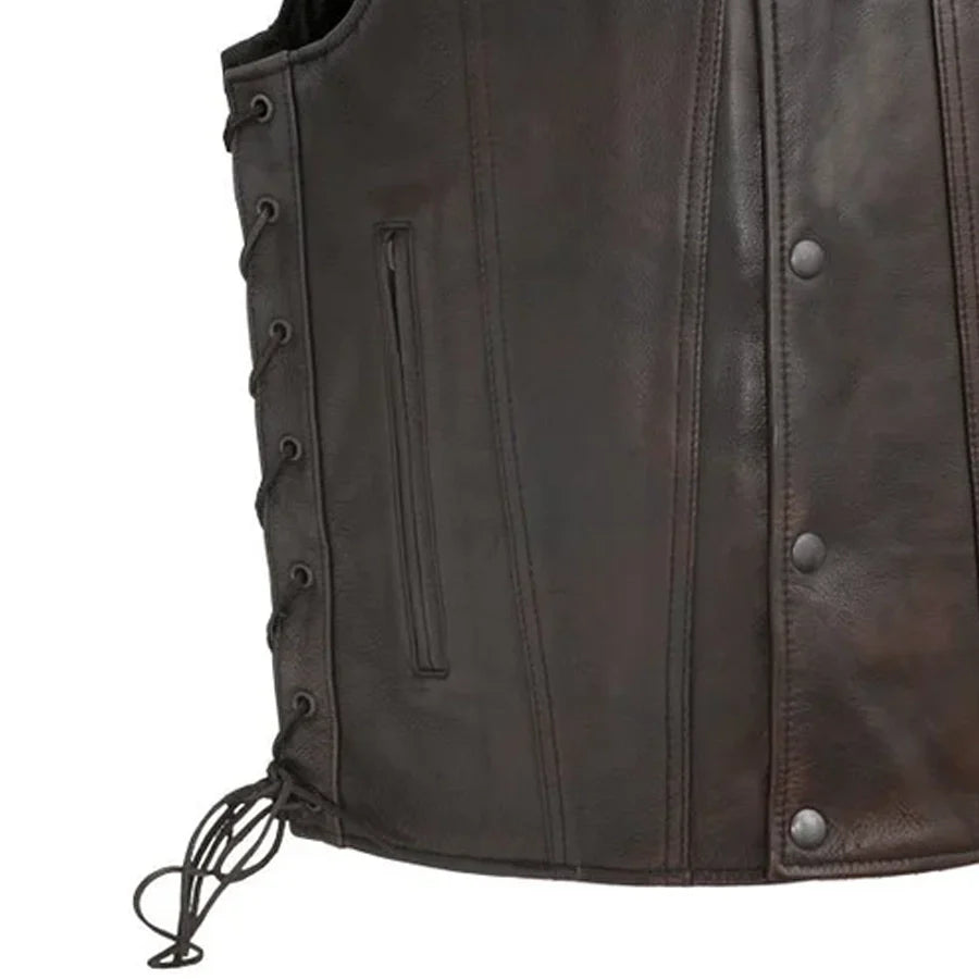 Men's Western Style Leather Motorcycle Vest- "High Roller"