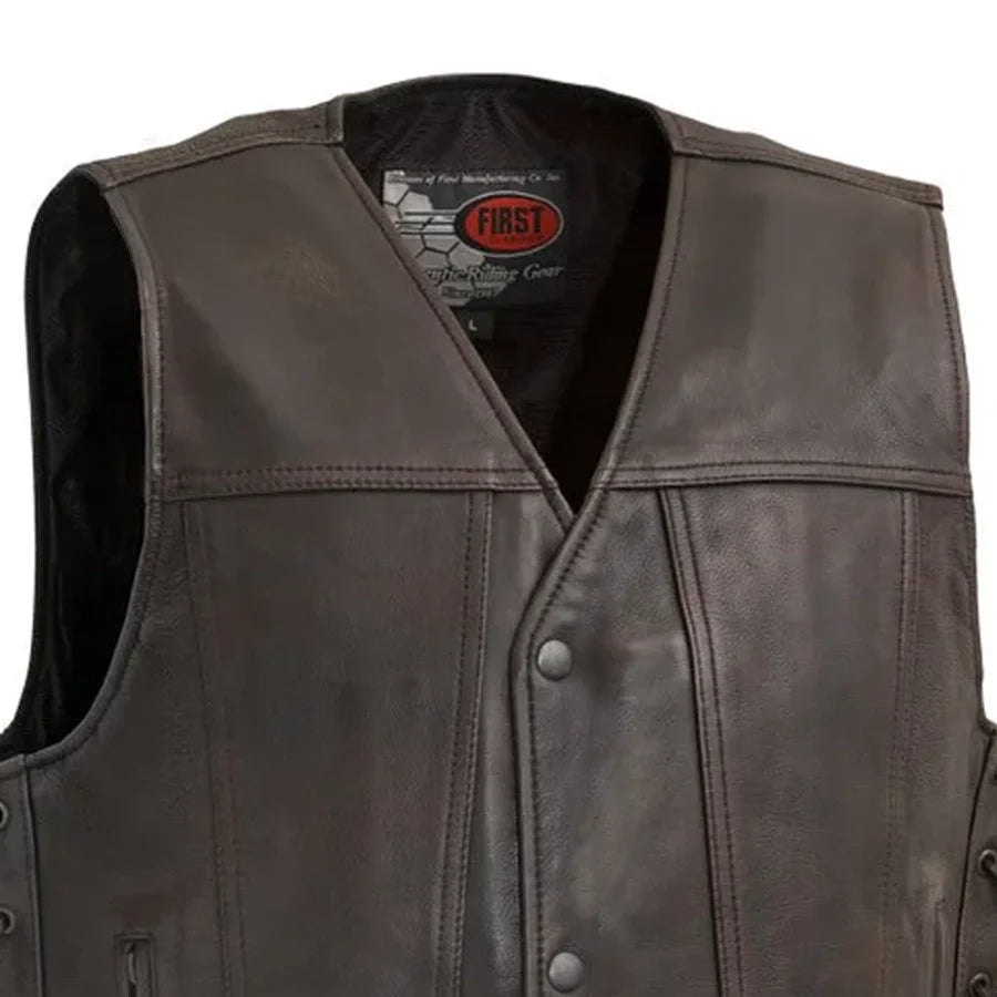 Men's Western Style Leather Motorcycle Vest- "High Roller"