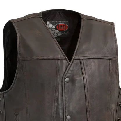 Men's Western Style Leather Motorcycle Vest- "High Roller"