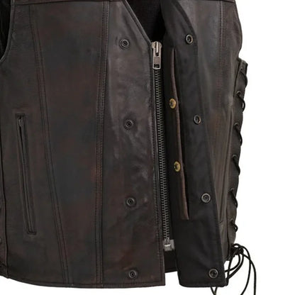 Men's Western Style Leather Motorcycle Vest- "High Roller"