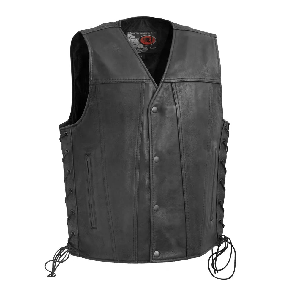 Men's Western Style Leather Motorcycle Vest- "High Roller"