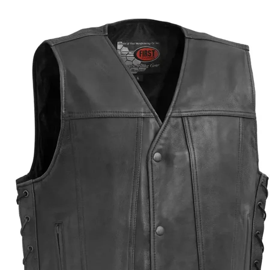 Men's Western Style Leather Motorcycle Vest- "High Roller"