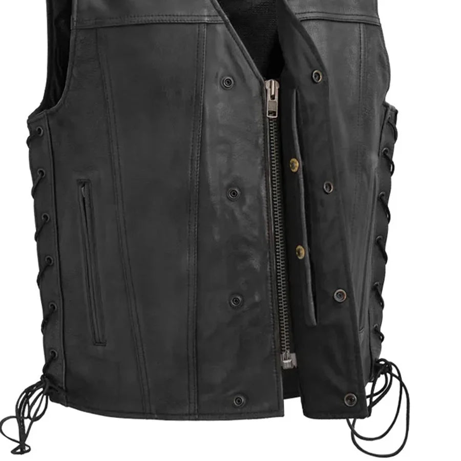 Men's Western Style Leather Motorcycle Vest- "High Roller"