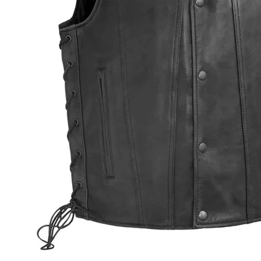 Men's Western Style Leather Motorcycle Vest- "High Roller"