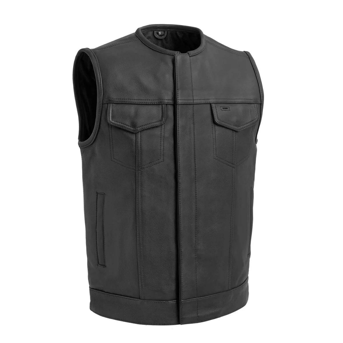 Men's Club Style Leather Motorcycle Vest- High side