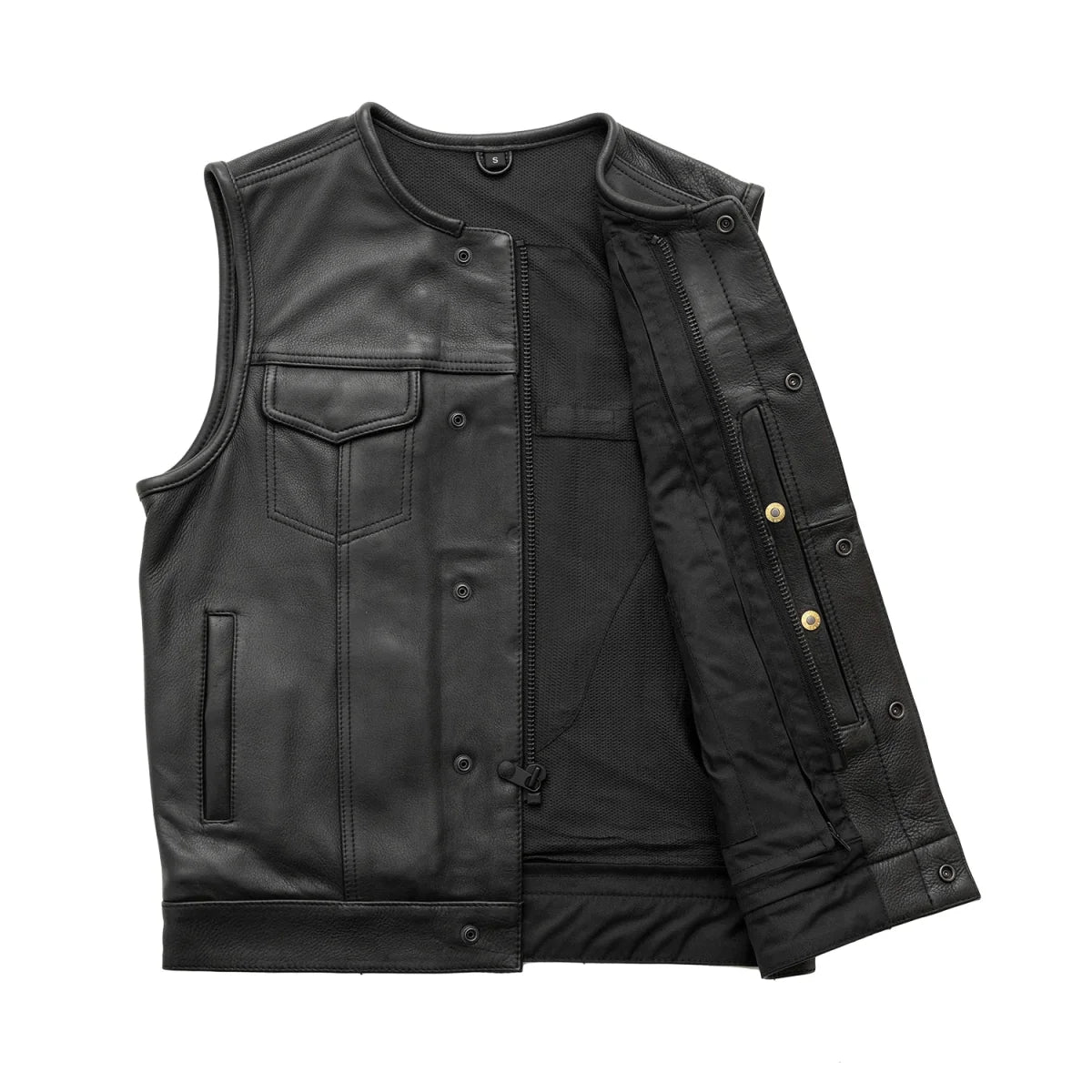 Men's Club Style Leather Motorcycle Vest- High side