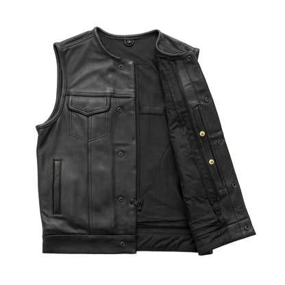 Men's Club Style Leather Motorcycle Vest- High side