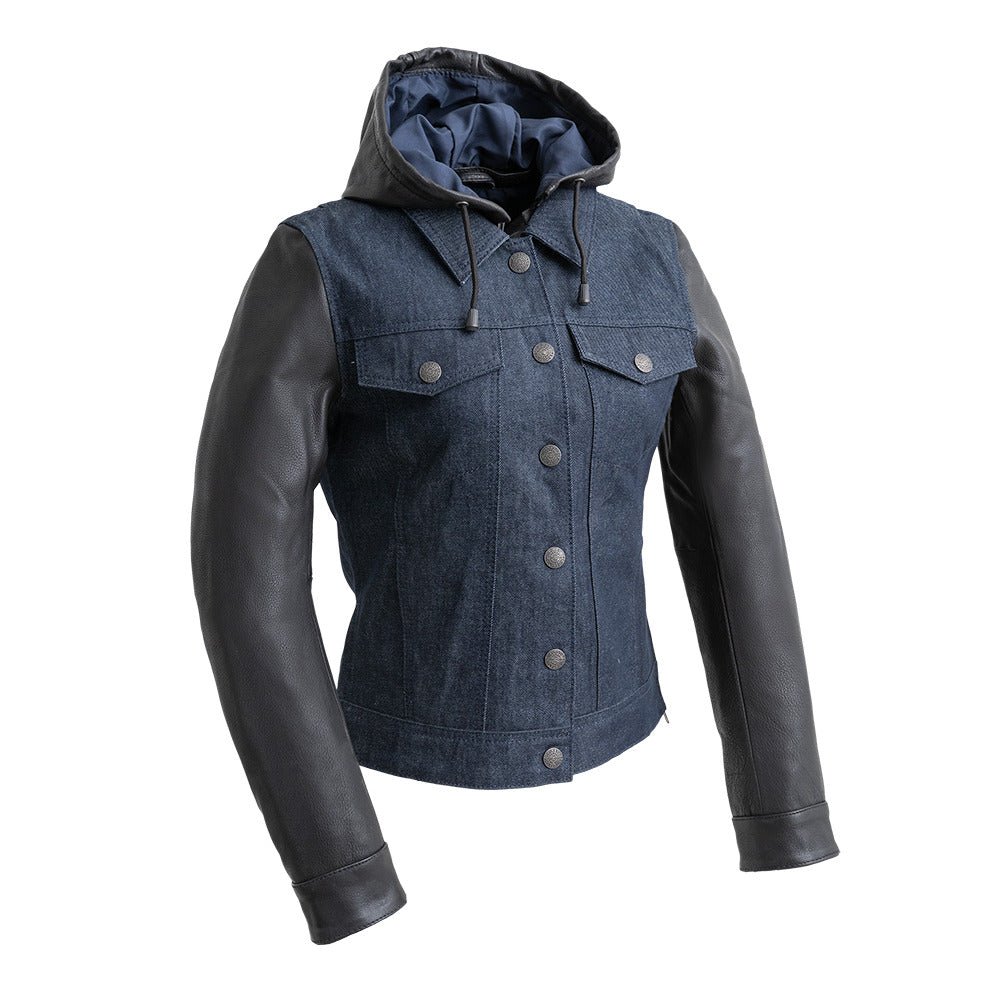Women's Denim/Leather Motorcycle Riding Jacket- "Holli"