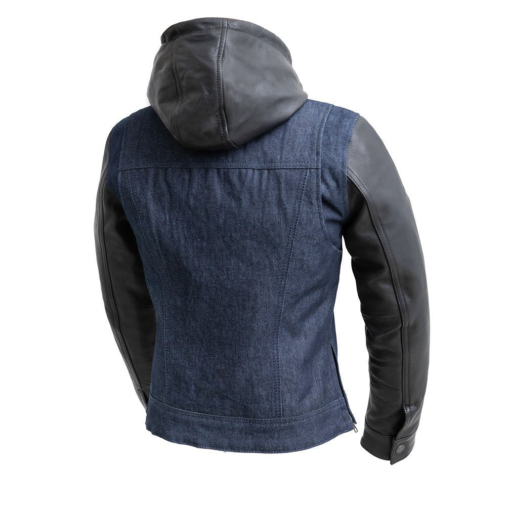 Women's Denim/Leather Motorcycle Riding Jacket- "Holli"