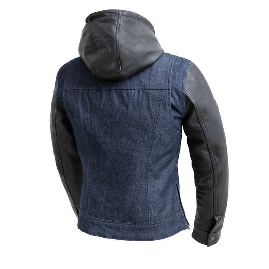 Women's Denim/Leather Motorcycle Riding Jacket- "Holli"