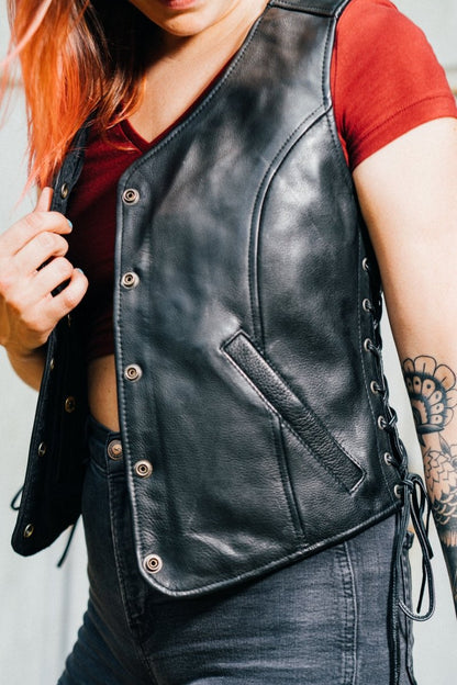 Women's "Honey Badger" Motorcycle Leather Vest