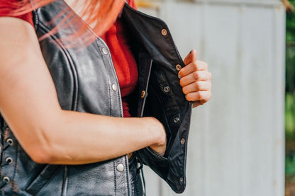 Women's "Honey Badger" Motorcycle Leather Vest Tall