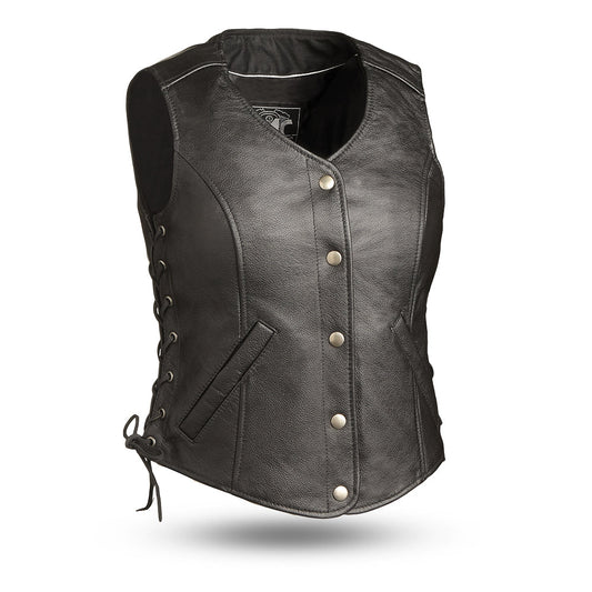Women's "Honey Badger" Motorcycle Leather Vest Tall