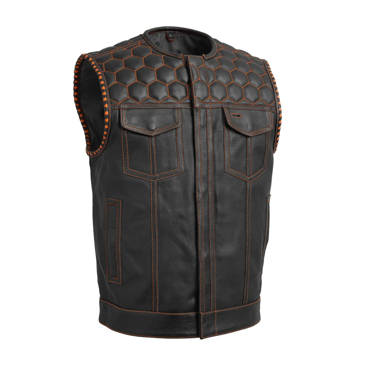 Men's Perforated Club Style Leather Motorcycle Vest- "Hornet"